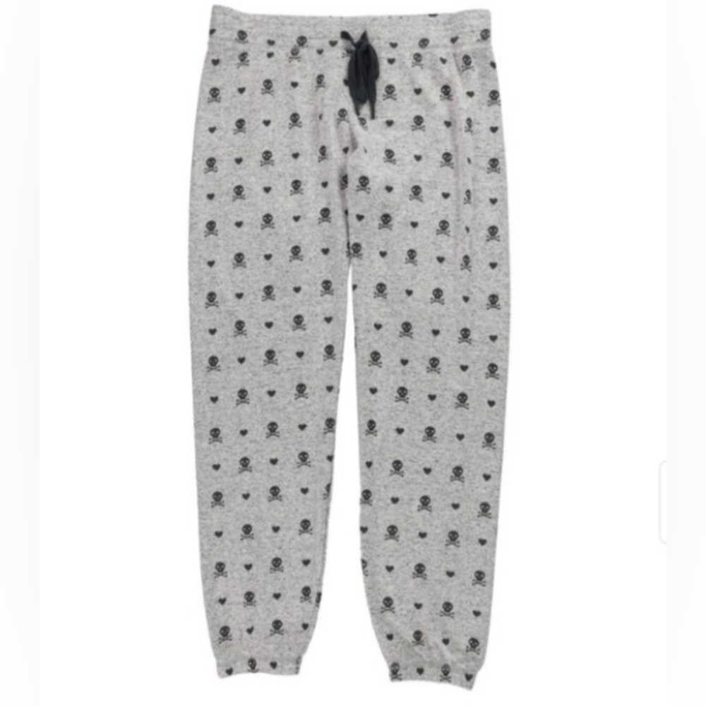 P.J. Salvage Comfy Gray Skull & Heart Graphic Lounge Pajama Pants Quirky Edgy